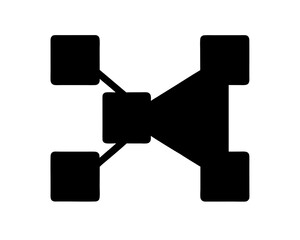 Black network diagram showing connections with squares and lines symbolizing flow