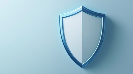 Blue metallic shield on light blue background.