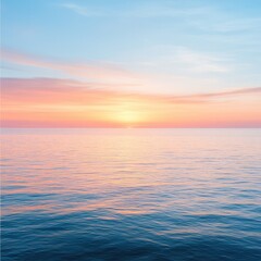 Tranquil ocean view during sunset with vibrant colors and calm water