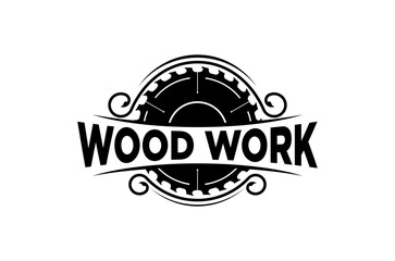 Circular saw blade carpenter logo design, symbolizing woodworking industry.