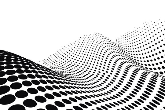  Abstract vector background with wavy halftone dots pattern creating a digital landscape 