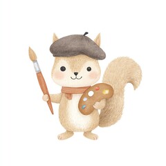 Cute Squirrel Artist with Paintbrush and Palette