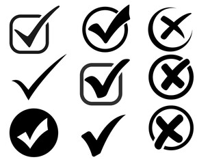 Elegant check mark and cross icons, designed with simplicity and clarity. Perfect for approvals, rejections, confirmations, and alerts in any interface or design project."