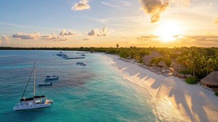 Tropical beach sunset panorama