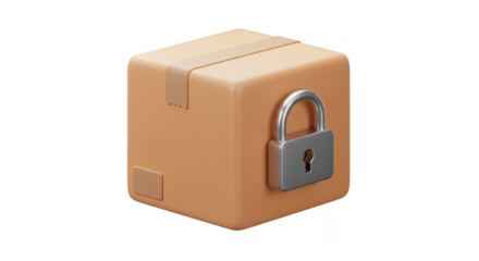 3D Rendering Secure Brown Box Padlock Protecting Package Delivery Safety