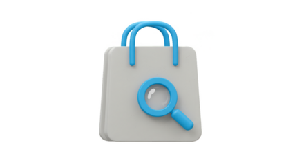 3D Rendering Shopping Bag with Magnifier for Online Search Isolated