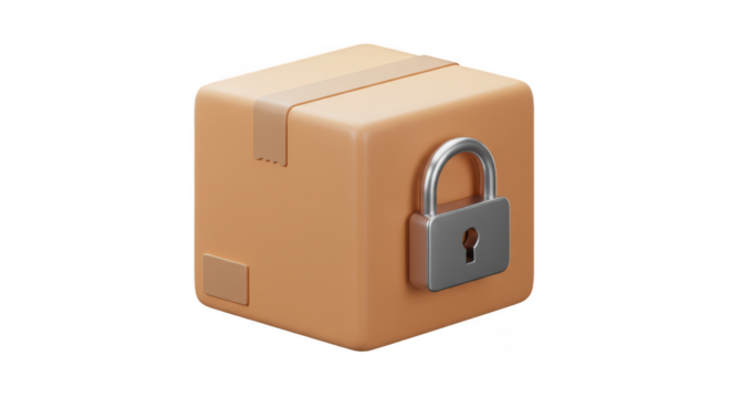 3D Rendering Secure Brown Box Padlock Protecting Package Delivery Safety - Powered by Adobe