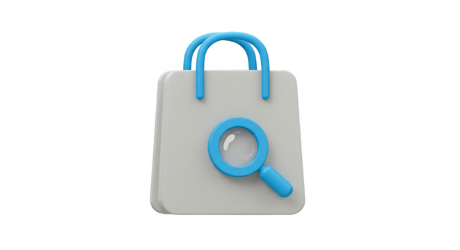 3D Rendering Shopping Bag with Magnifier for Online Search Isolated