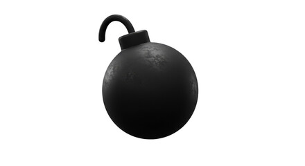 Black Cartoon Bomb with Fuse 3D Rendering Isolated Transparent
