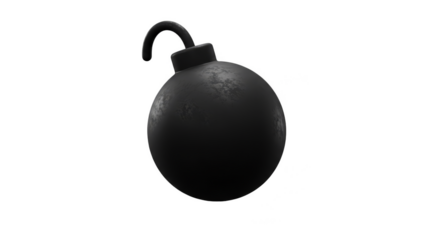 Black Cartoon Bomb with Fuse 3D Rendering Isolated Transparent