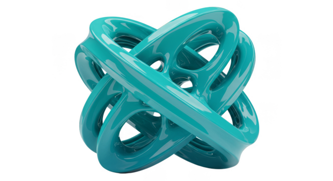 Abstract Turquoise Knot Geometric Shape 3D Render Transparent Design