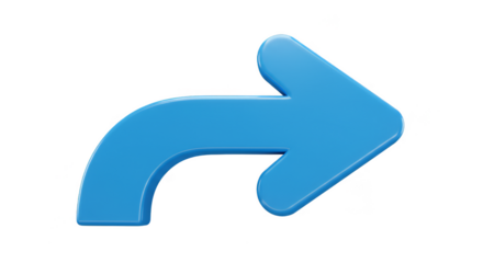 Blue 3D Arrow Directing Right Navigation Pointer on Transparent Image