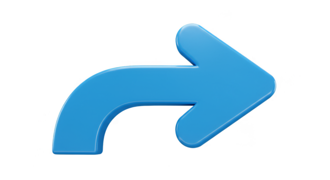 Blue 3D Arrow Directing Right Navigation Pointer on Transparent Image