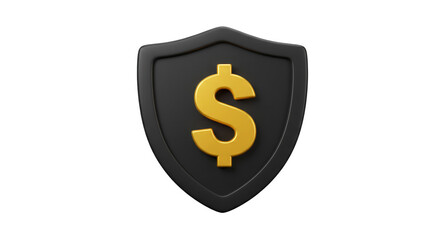 Obraz premium 3D Shield Gold Dollar Symbol for Finance and Protection PNG