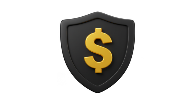 3D Shield Gold Dollar Symbol for Finance and Protection PNG