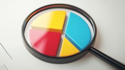 Fototapeta premium Magnifying glass over a colorful pie chart on a document.