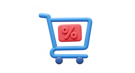 3D Shopping Cart with Percentage Discount Symbol Transparent Graphic