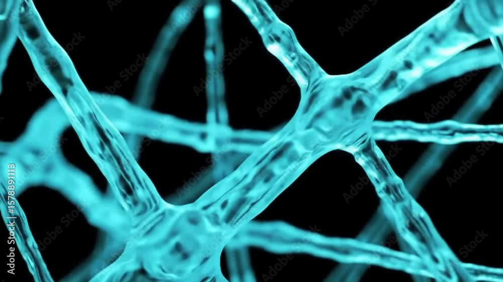 Poster abstract turquoise network structure interconnected lines and nodes on a black background