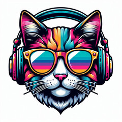 Fototapeta premium the head of a cat, cat, cat with headphone, cat vector, cat with a bow tie, cat with a bow, cat on a black background, black cat with red eyes, black cat with red hair, cat head with wings