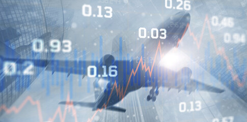 Economic growth chart. Business chart and reflection buildings