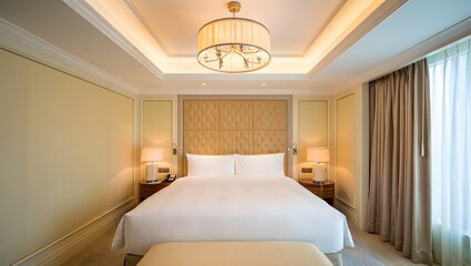Luxurious hotel bedroom with a king size bed and elegant decor