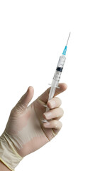 Close Up Hand Holding Syringe for Injection in Transparent Background