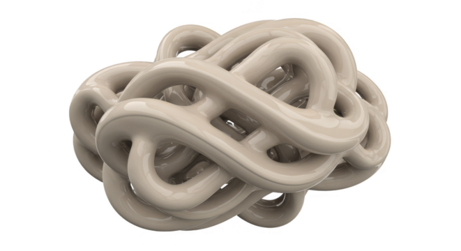 Abstract 3D Knot Shape Modern Rendering in Beige on Transparent