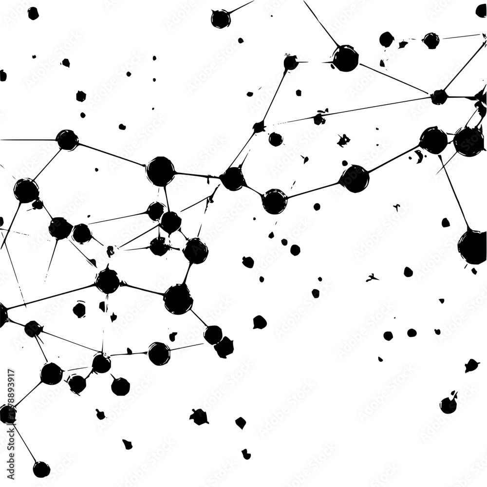 Poster abstract network illustration showing connected black dots with lines on a white background design e