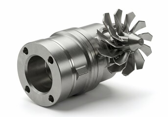 Precision Machined Turbine Rotor with Flange Detail on White Background