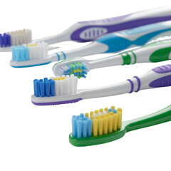 Close Up of Colorful Toothbrushes for Dental Care Isolated on White