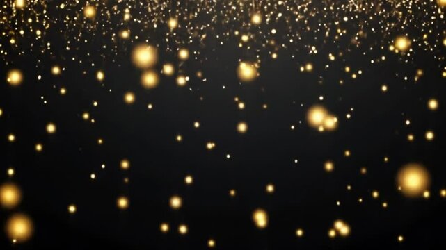 Falling golden sequins against a black background  
