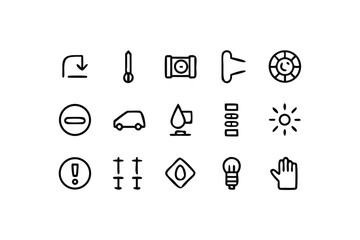 Car Dashboard Icons Set in Outline Style for Automotive Industry