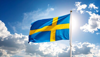 : Waving Pride: Swedish Flag in Sunlit Sky