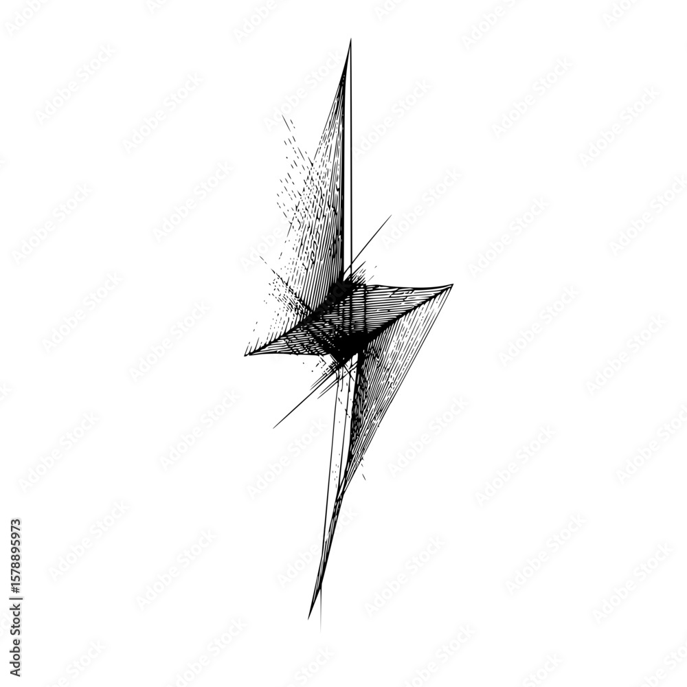 Poster abstract lightning bolt illustration with hatching and sharp lines on a white background style image
