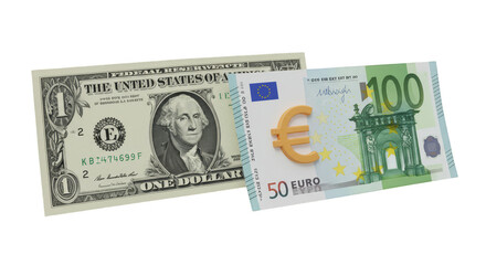 Currency Isolated: Dollar and Euro Paper Notes, Finances, Transparent