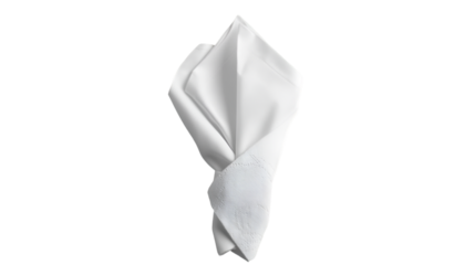 A folded white napkin isolated on a transparent background creating a simple elegant presentation style