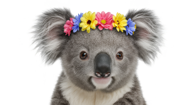 Cute Koala with Flower Crown Transparent Background Portrait Illustration