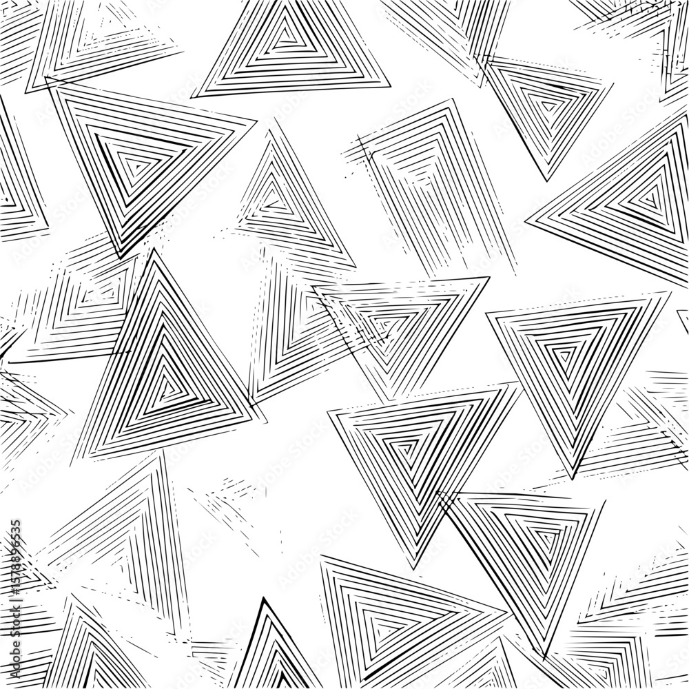 Poster a chaotic arrangement of outlined triangles creating a dynamic and abstract visual pattern design ar