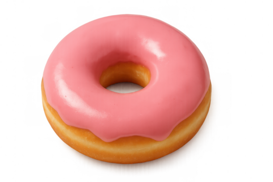 Freshly baked donut with pink icing on a transparent background, perfect for food and dessert projects