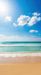 Obraz premium Bright Sunny Day Ocean Beach with Turquoise Water and White Clouds