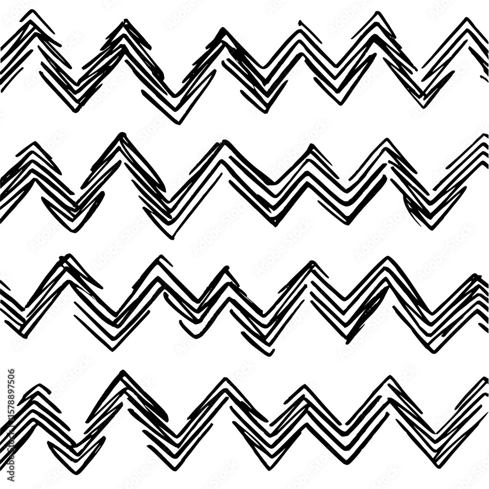 Poster abstract hand drawn zigzag pattern in black and white with multiple layers and rough edges design st