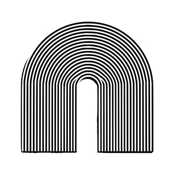 Abstract u shape formed by multiple black lines in an arch like pattern on white background design