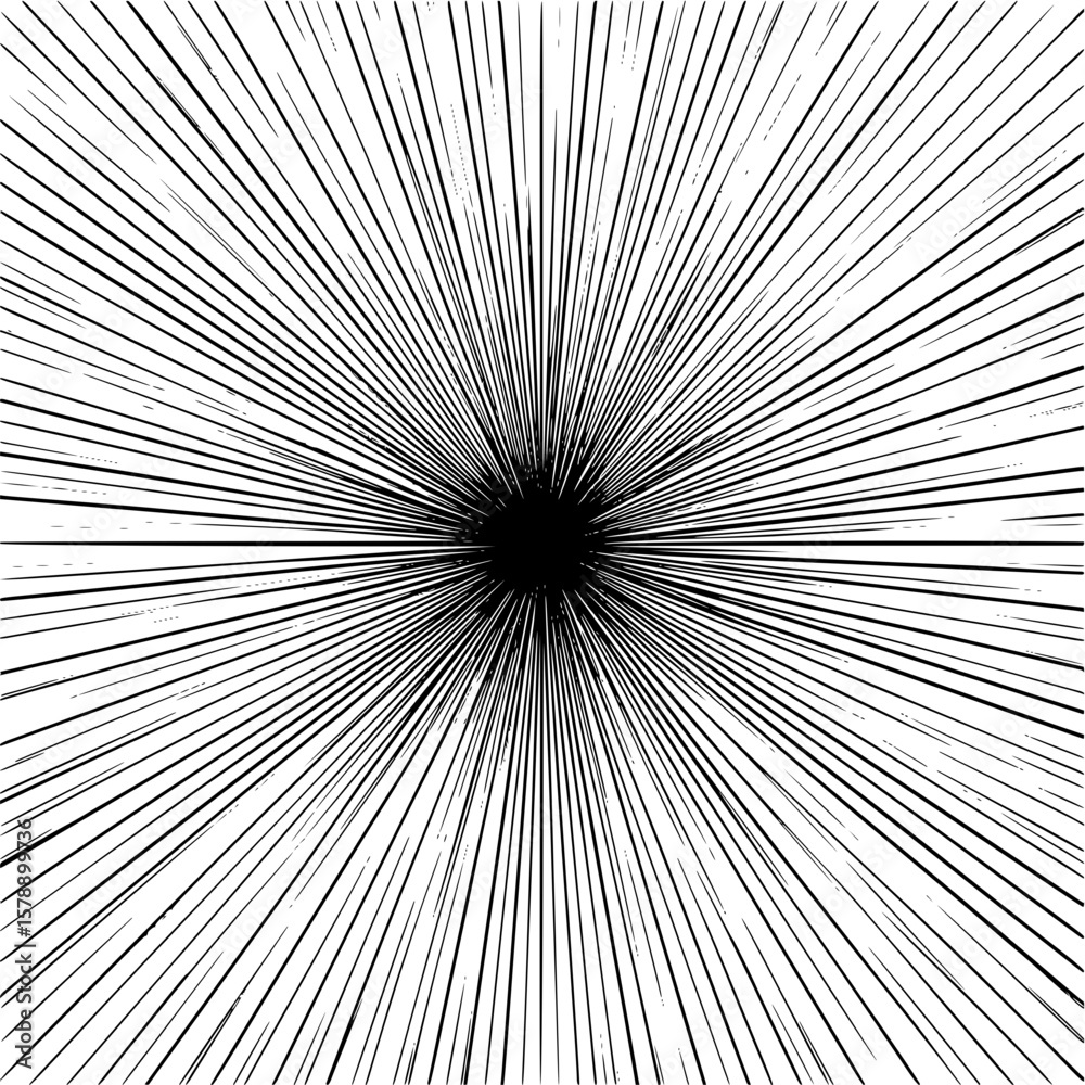 Poster abstract radial lines emanating from a central point creating a burst effect on a white background