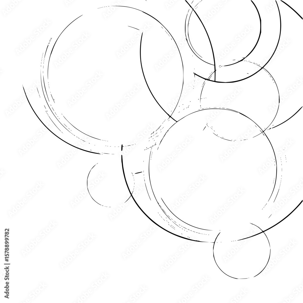 Poster abstract composition featuring overlapping circles with varied line weights and textures design idea