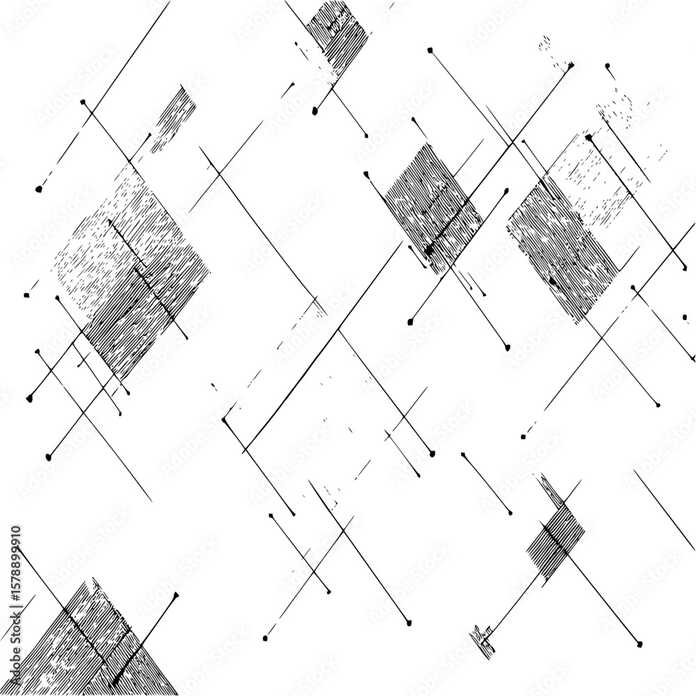 Poster abstract geometric pattern featuring hatched squares and intersecting lines on white background desi