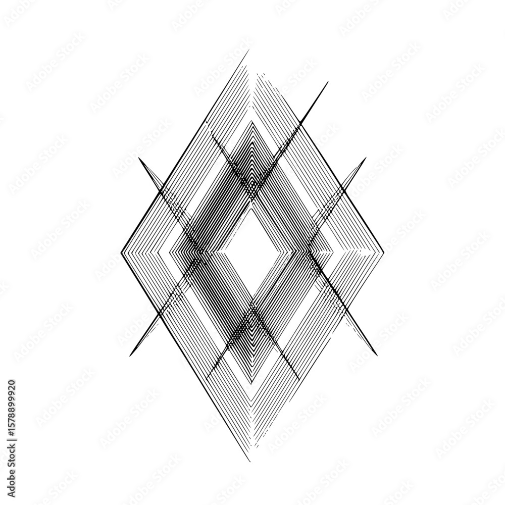 Poster abstract geometric design featuring layered diamond shapes with intersecting lines pattern concept