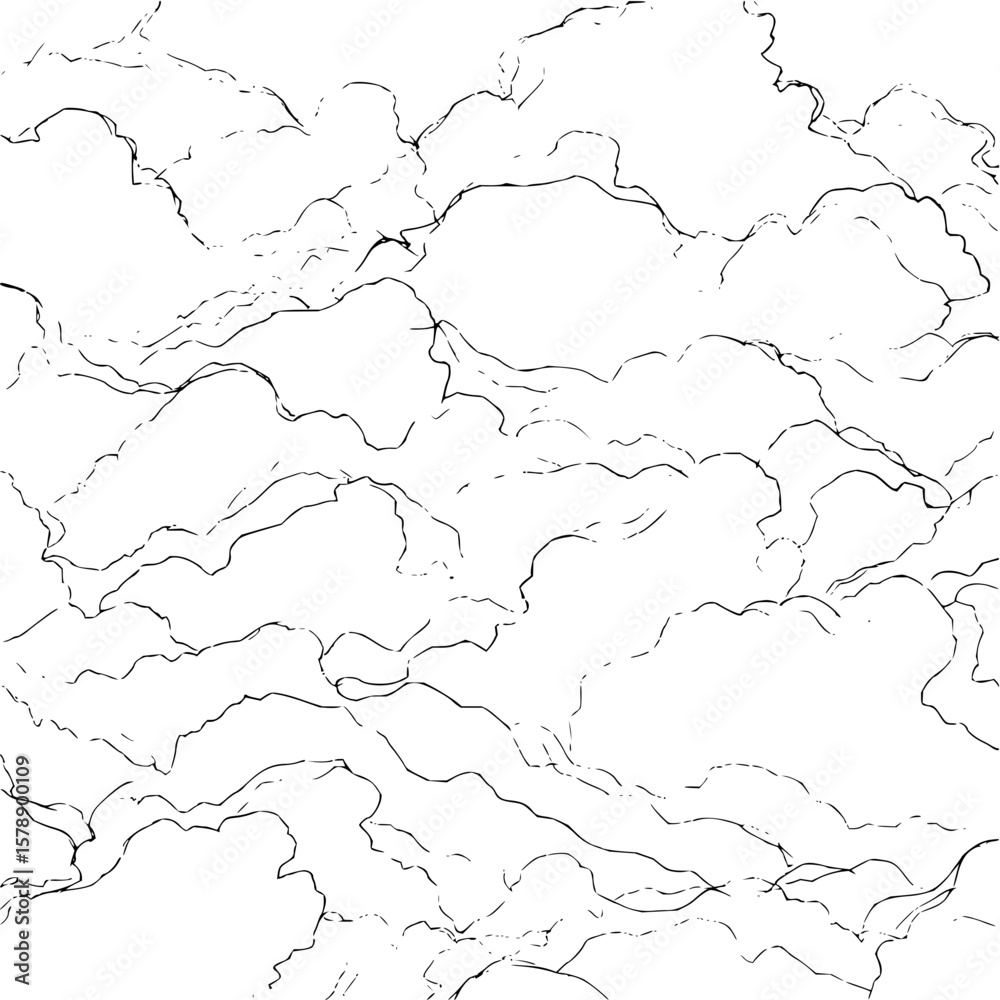 Poster abstract black lines forming cloud like shapes on a white background creating a chaotic pattern desi