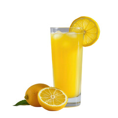 Refreshing Yellow Beverage with Fresh Lemon and Garnish on Transparent background