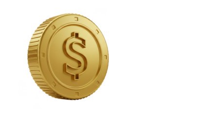 Golden Dollar Coin Money Currency Finance Isolated Transparent Background