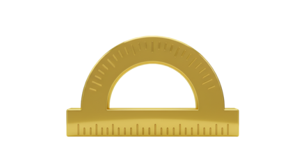 Golden Isolated Protractor Ruler Math Geometry Tool on Transparent Background